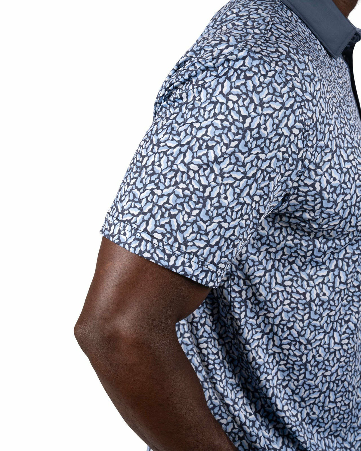 Black Clover Men's Blue Floral Performance Polo for Golf and Lifestyle