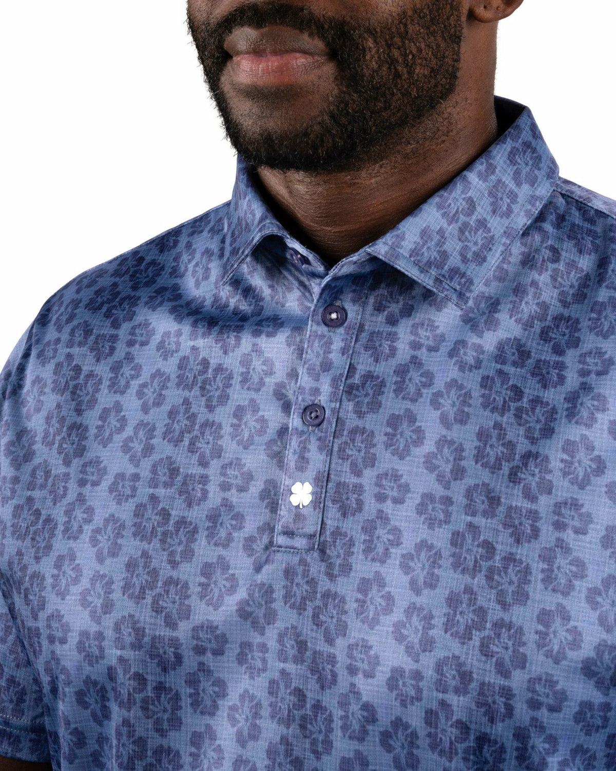 Black Clover Men's Navy Blue Tropical Polo for Golf and Lifestyle