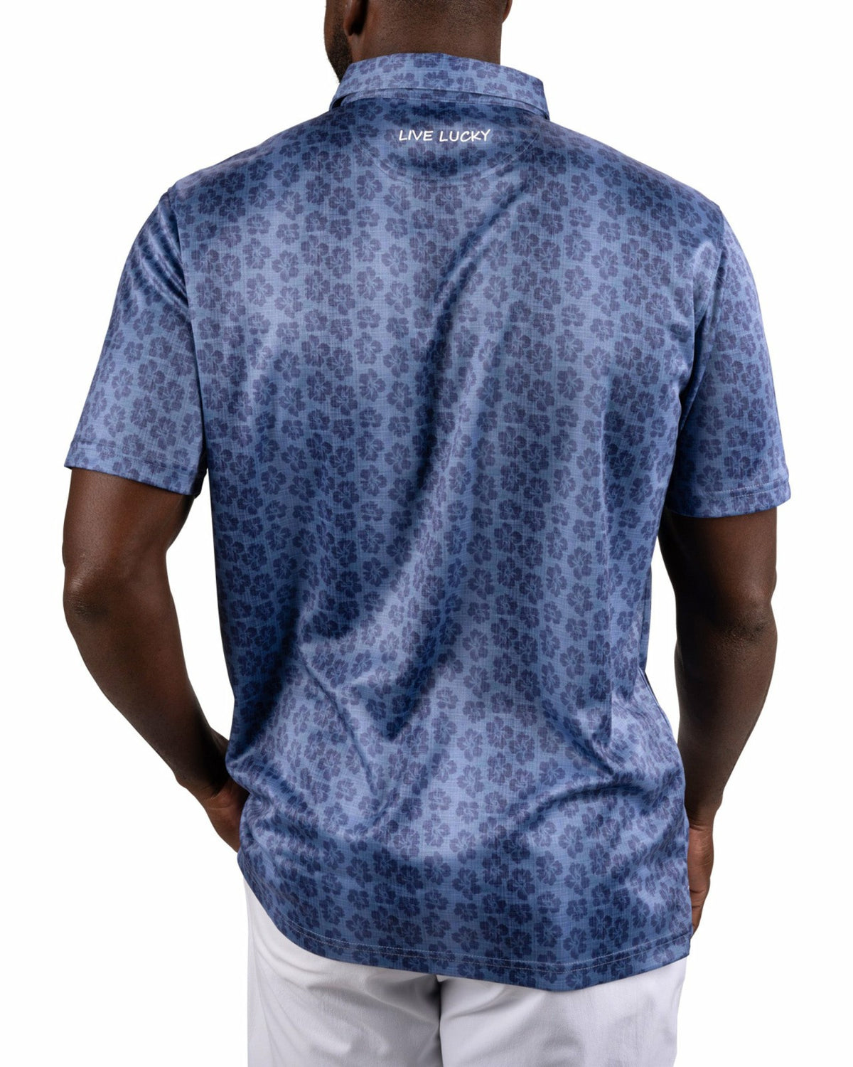 Black Clover Men's Navy Blue Tropical Polo for Golf and Lifestyle