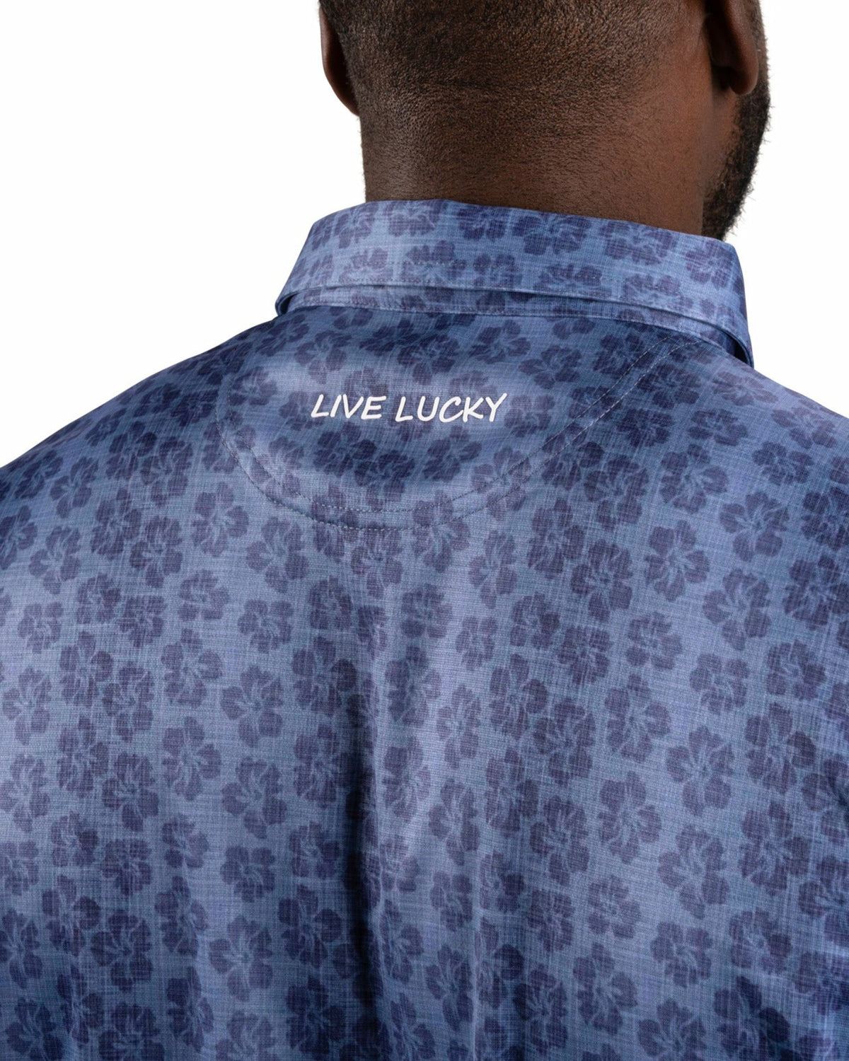 Black Clover Men's Navy Blue Tropical Polo for Golf and Lifestyle