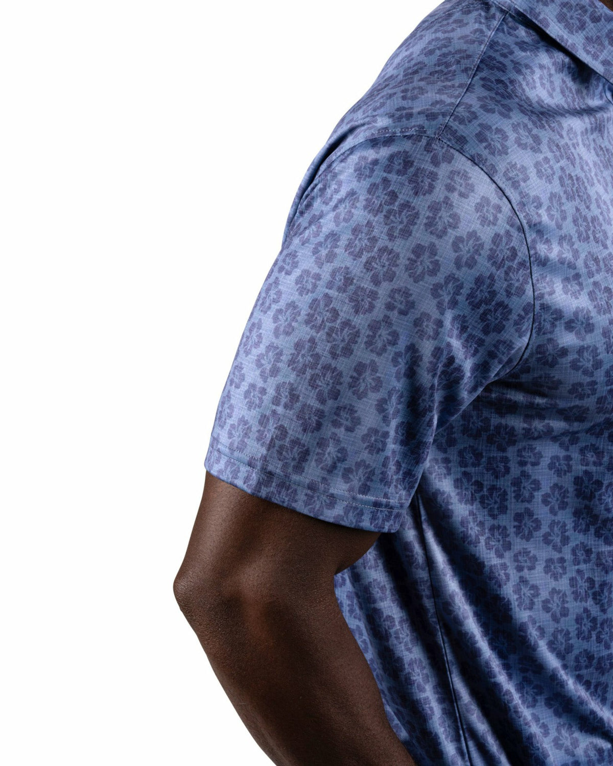 Black Clover Men's Navy Blue Tropical Polo for Golf and Lifestyle