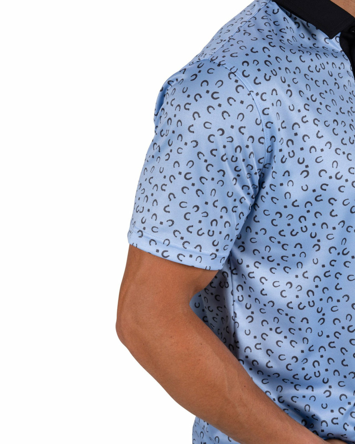 Black Clover Men's Light Blue Golf Polo with Horseshoe and Clover Pattern