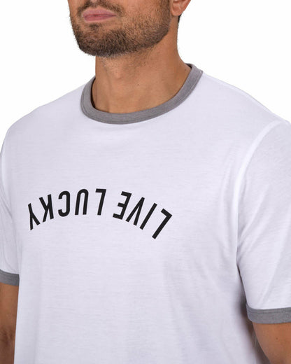 Black Clover Super Soft Men's White Graphic Tee with Live Lucky logo