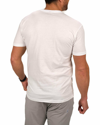 Black Clover Men's White Graphic Tee with Blue Upside Down Logo for Golf & Lifestyle