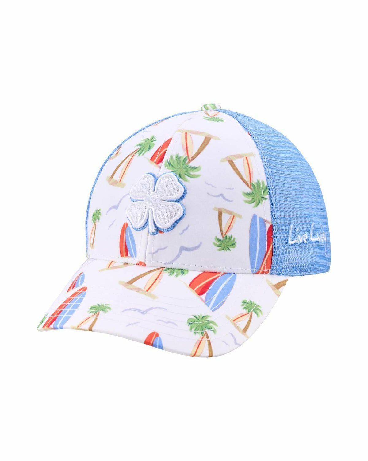 Black Clover Unisex White and Blue Floral Print Tropical Trucker Hat