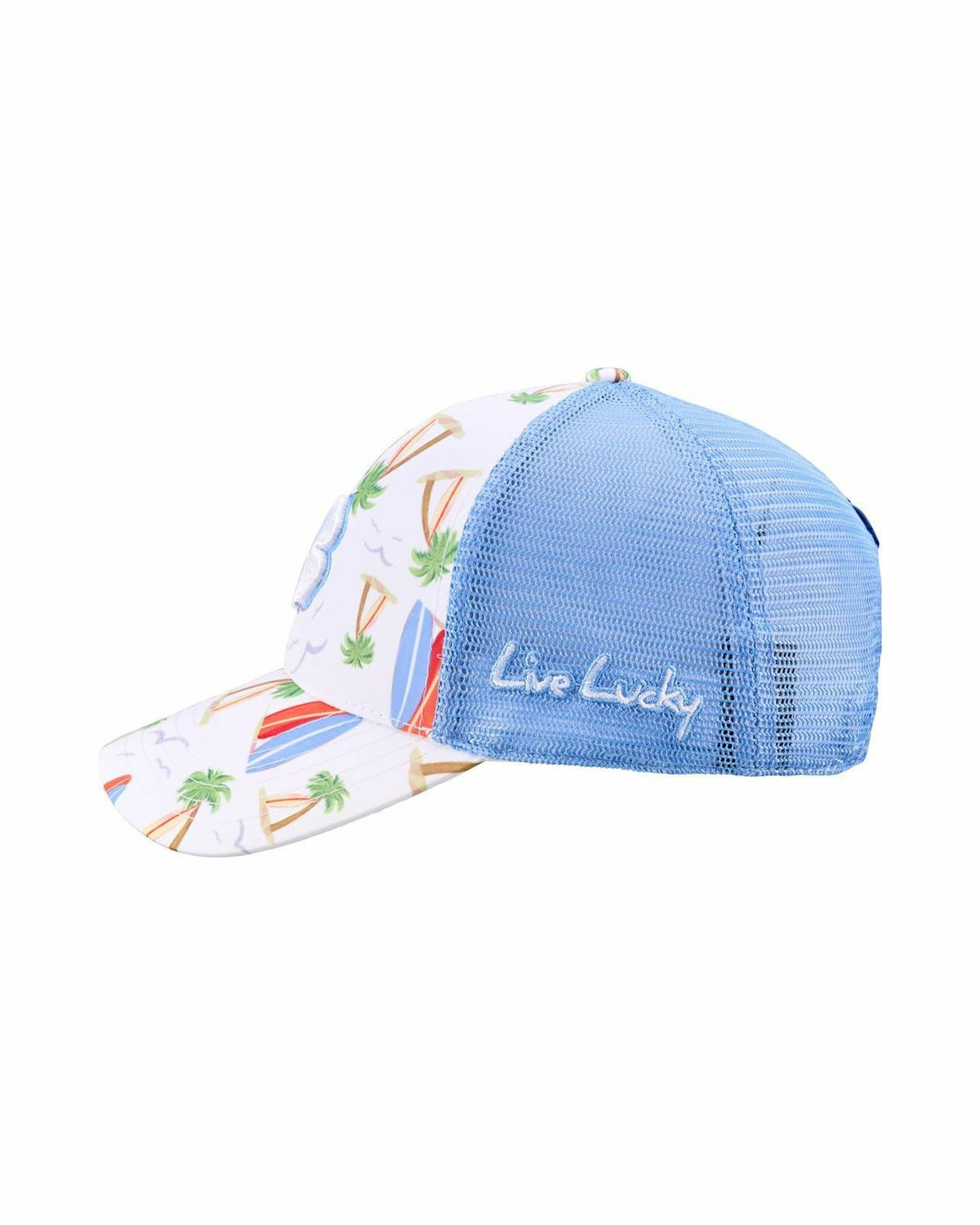 Black Clover Unisex White and Blue Floral Print Tropical Trucker Hat
