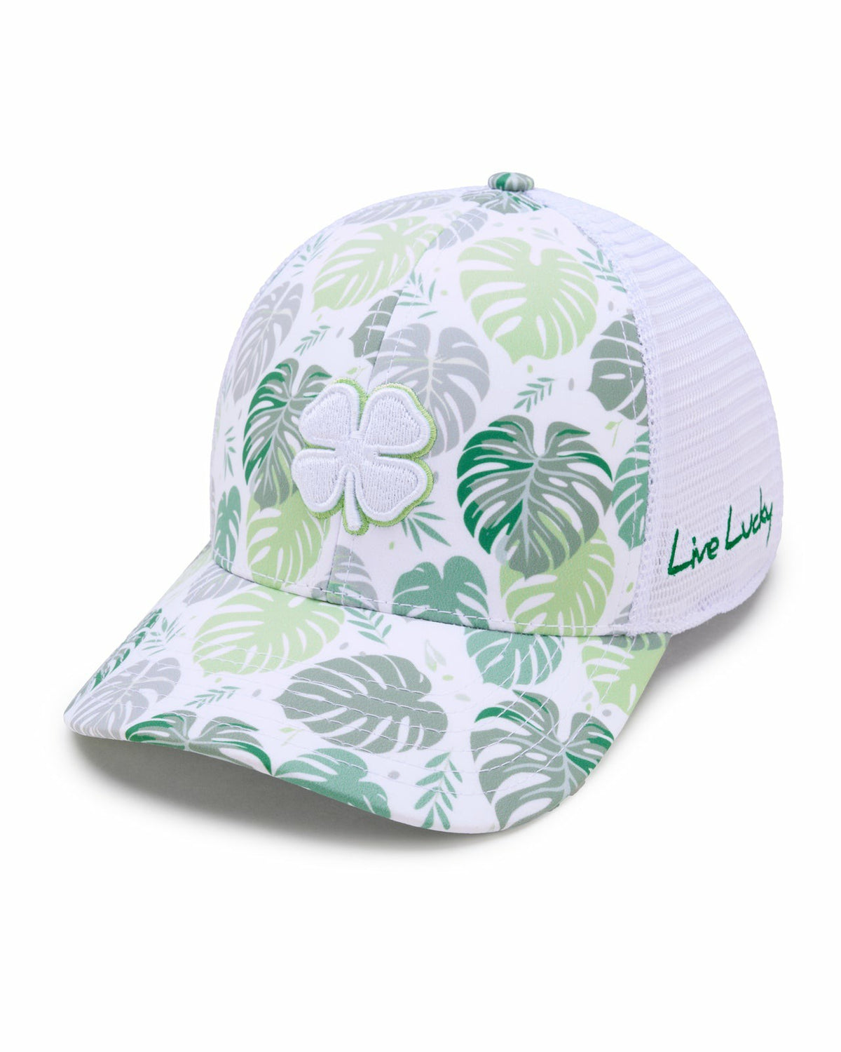 Black Clover Unisex White and Green Floral Print Tropical Trucker Hat