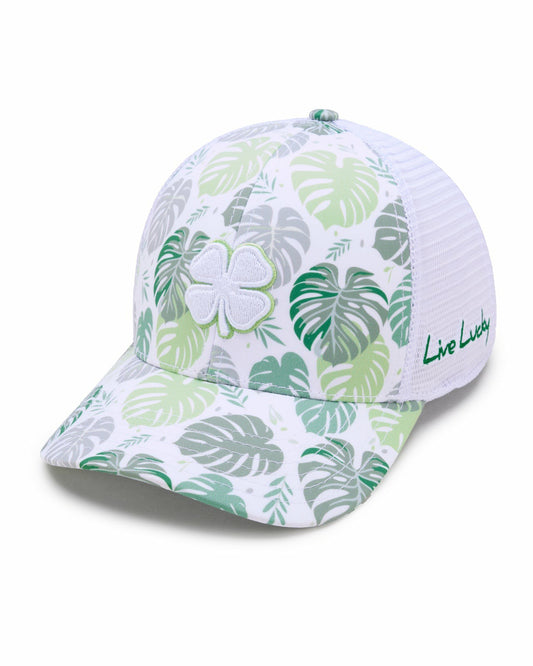 Black Clover Unisex White and Green Floral Print Tropical Trucker Hat