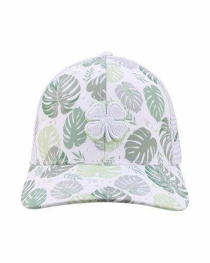 Black Clover Unisex White and Green Floral Print Tropical Trucker Hat