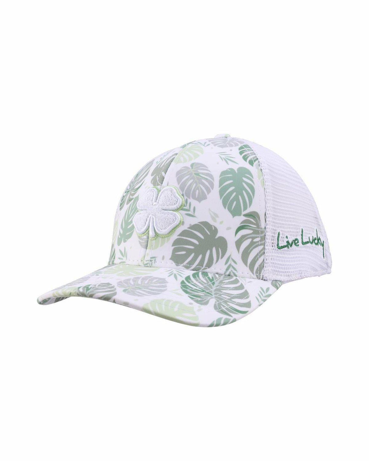 Black Clover Unisex White and Green Floral Print Tropical Trucker Hat