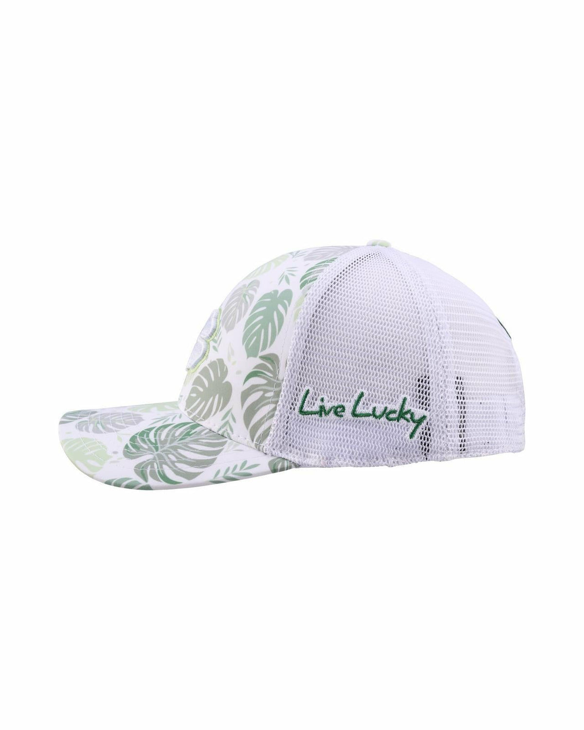 Black Clover Unisex White and Green Floral Print Tropical Trucker Hat