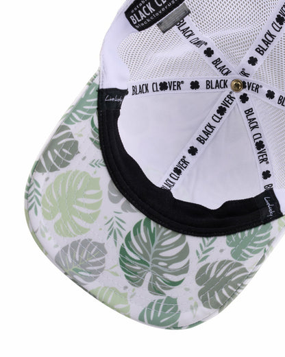 Black Clover Unisex White and Green Floral Print Tropical Trucker Hat