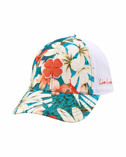 Black Clover Unisex Red and Blue Floral Print Tropical Trucker Hat