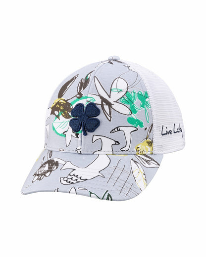 Black Clover Unisex Blue and Navy Floral Print Tropical Trucker Hat