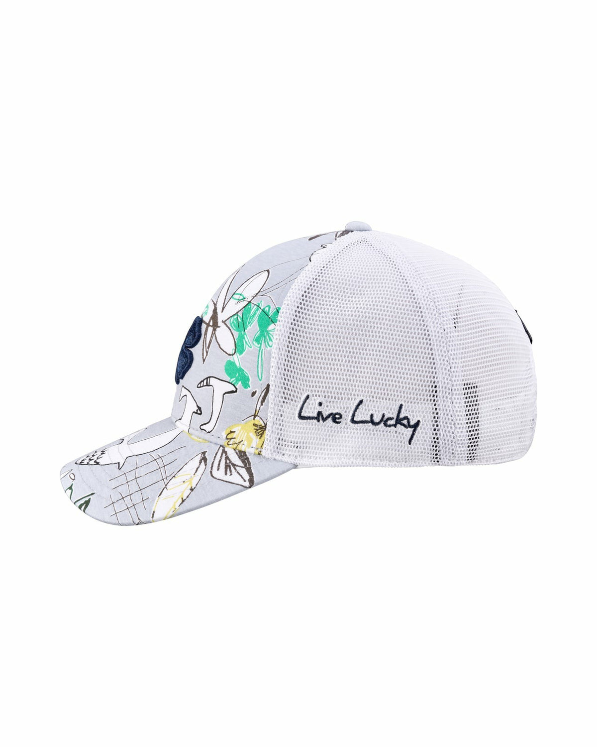 Black Clover Unisex Blue and Navy Floral Print Tropical Trucker Hat