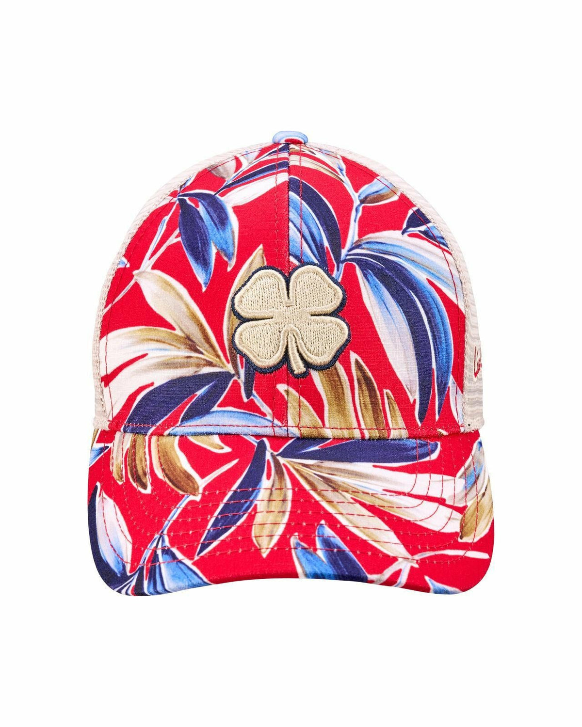 Black Clover Unisex Red and Navy Floral Print Tropical Trucker Hat