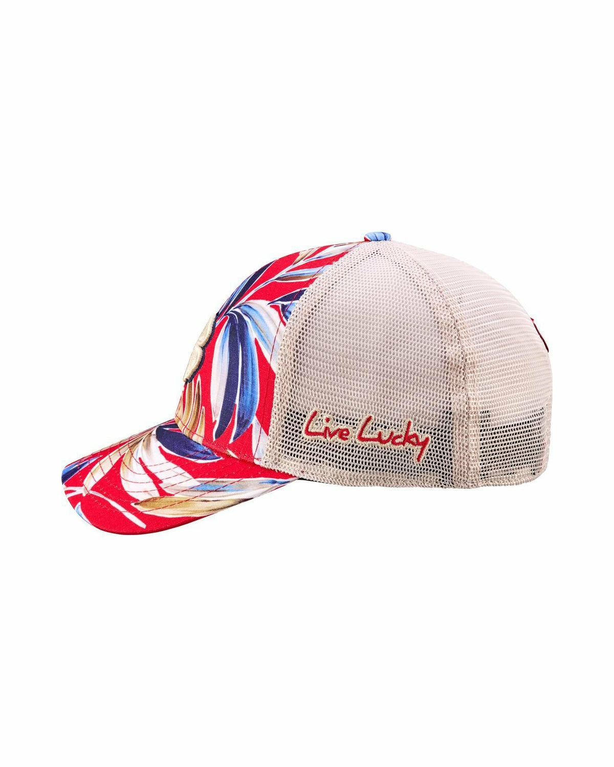 Black Clover Unisex Red and Navy Floral Print Tropical Trucker Hat