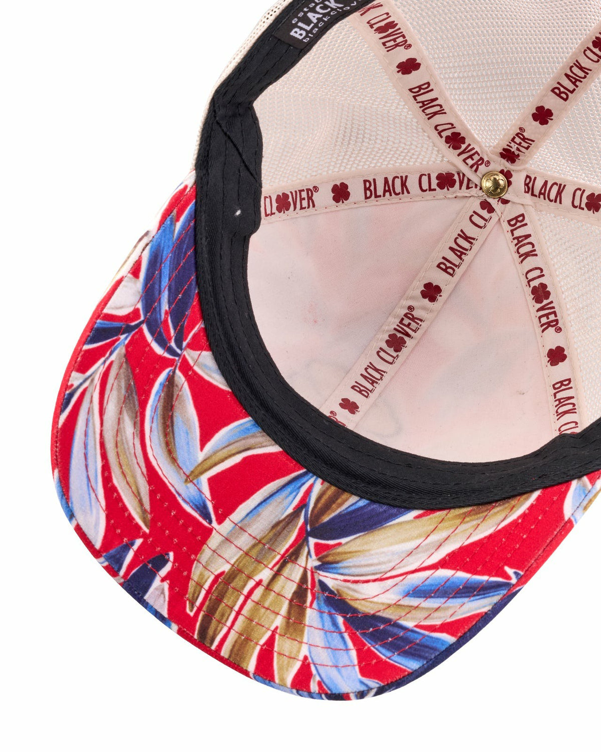Black Clover Unisex Red and Navy Floral Print Tropical Trucker Hat