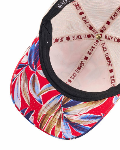 Black Clover Unisex Red and Navy Floral Print Tropical Trucker Hat
