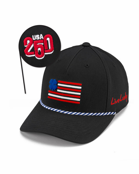 Black Clover Unisex Adjustable Black USA Flag Patriotic Hat with Rope