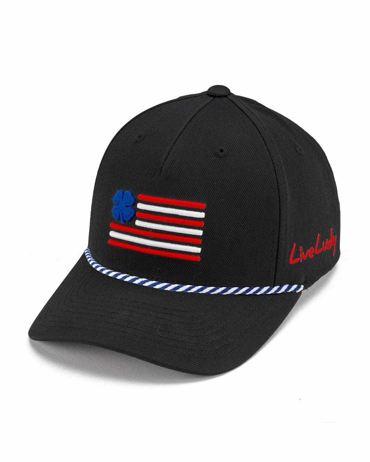 Black Clover Unisex Adjustable Black USA Flag Patriotic Hat with Rope