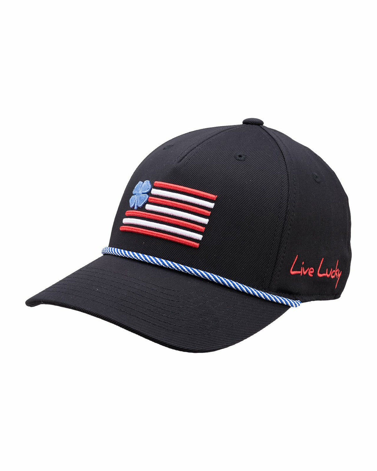 Black Clover Unisex Adjustable Black USA Flag Patriotic Hat with Rope