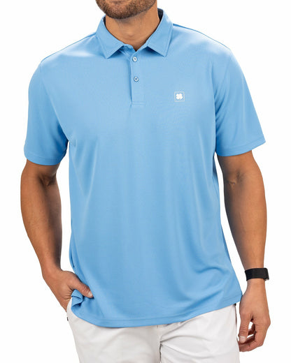 Black Clover Stylish Solid Blue Jacquard Golf or Business Polo