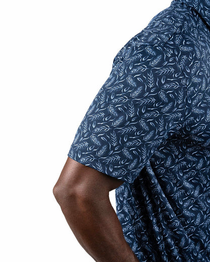 Black Clover Men's Stylish Navy Blue Golf Polo with Light Blue Feather Pattern