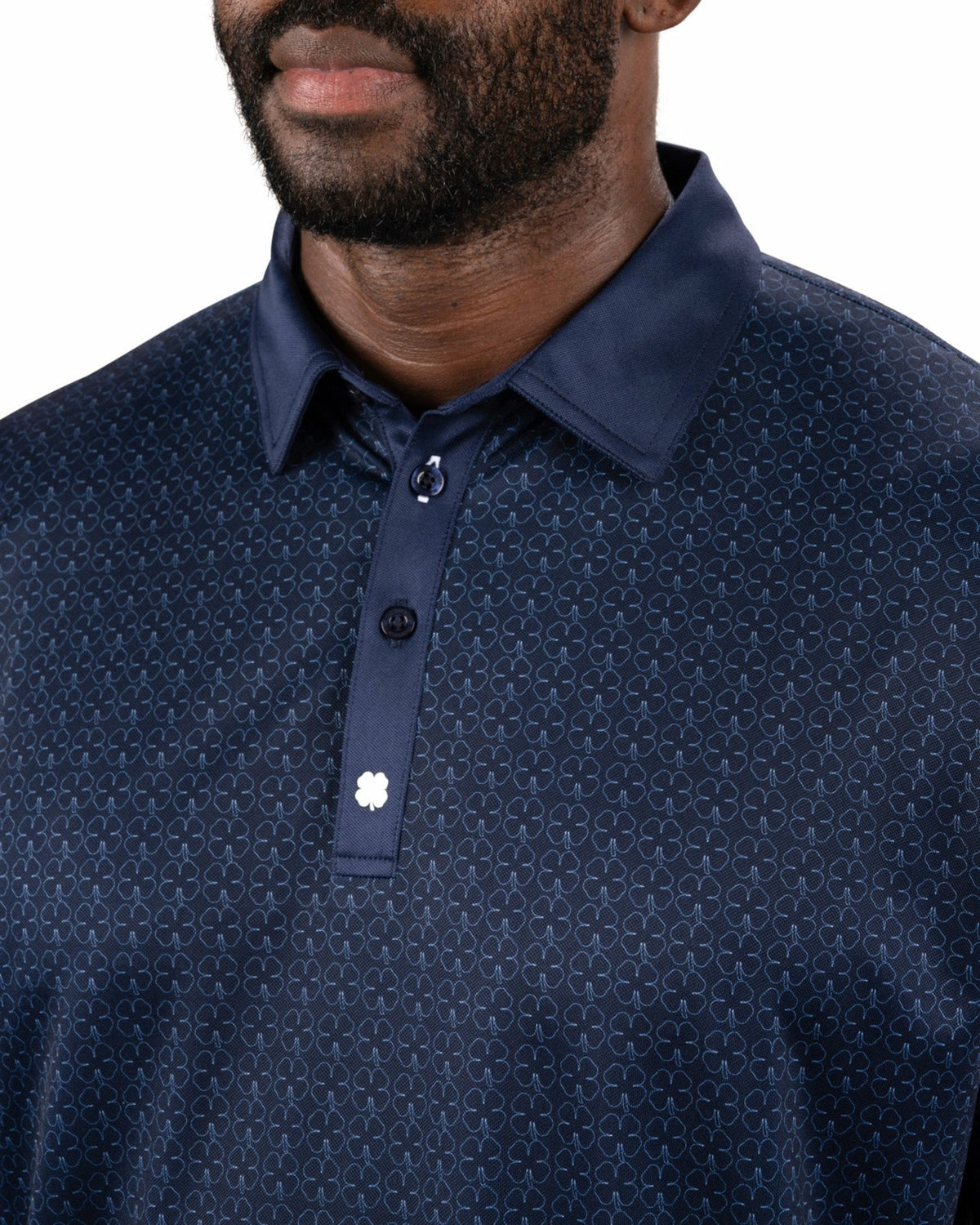Black Clover Men's Stylish Blue Performance Polo with White Clover Pattern