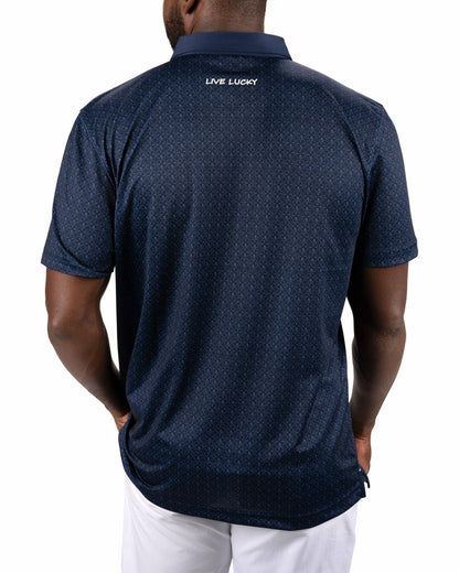 Black Clover Men's Stylish Blue Performance Polo with White Clover Pattern