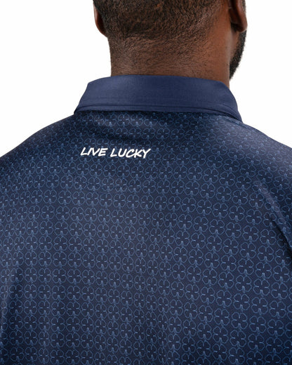 Black Clover Men's Stylish Blue Performance Polo with White Clover Pattern
