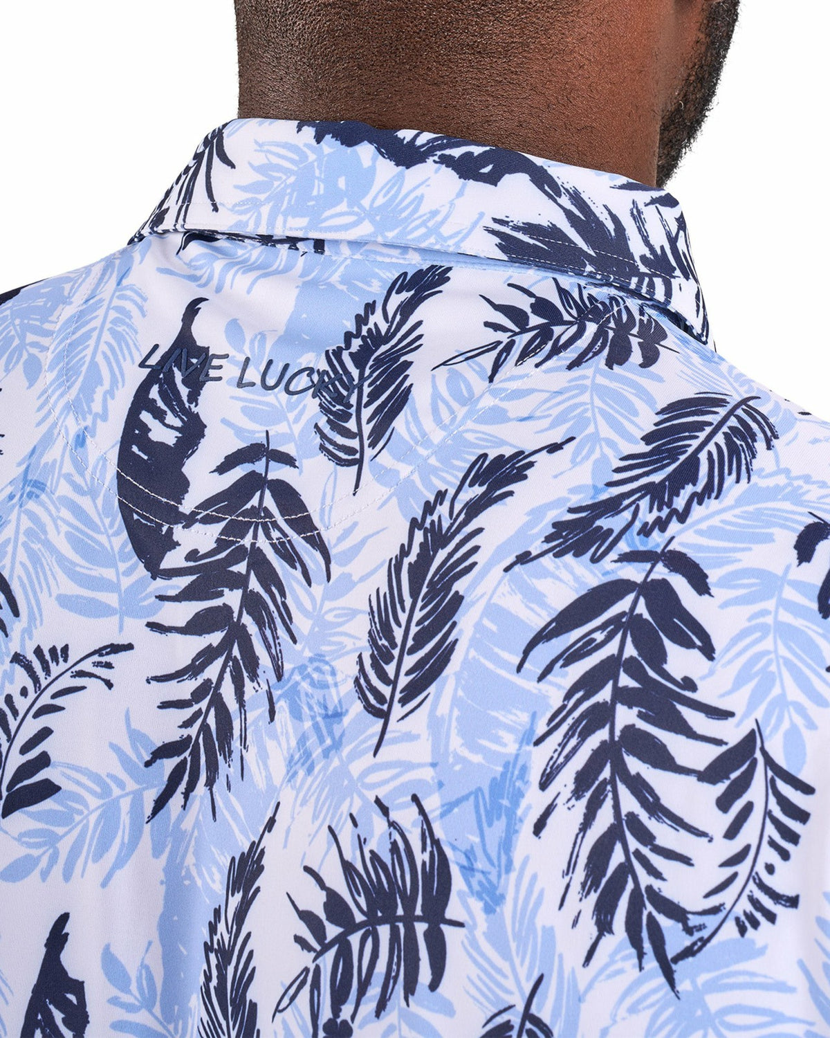 Black Clover Blue and White Tropical Print Polo for Golf or Business