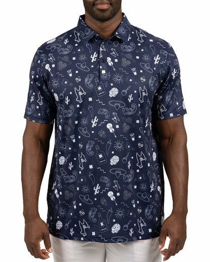 Black Clover Fun, Navy and White-Patterned Taco-Themed Men's Golf Polo
