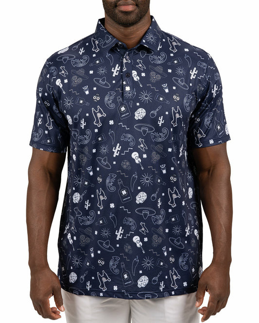 Black Clover Fun, Navy and White-Patterned Taco-Themed Men's Golf Polo
