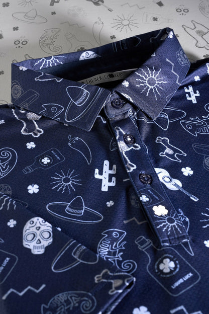 Black Clover Fun, Navy and White-Patterned Taco-Themed Men's Golf Polo