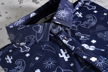 Black Clover Fun, Navy and White-Patterned Taco-Themed Men's Golf Polo