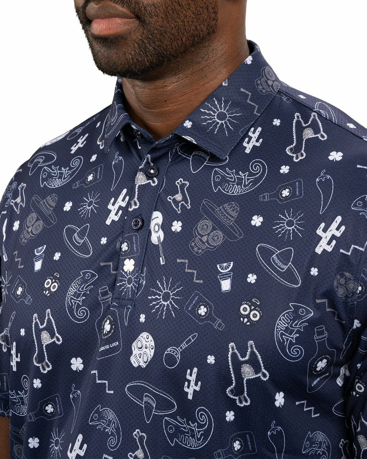 Black Clover Fun, Navy and White-Patterned Taco-Themed Men's Golf Polo