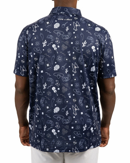 Black Clover Fun, Navy and White-Patterned Taco-Themed Men's Golf Polo