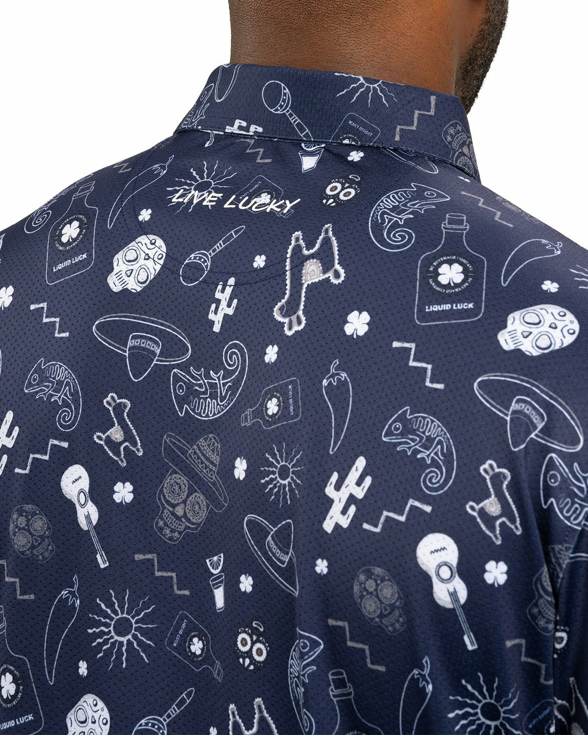 Black Clover Fun, Navy and White-Patterned Taco-Themed Men's Golf Polo