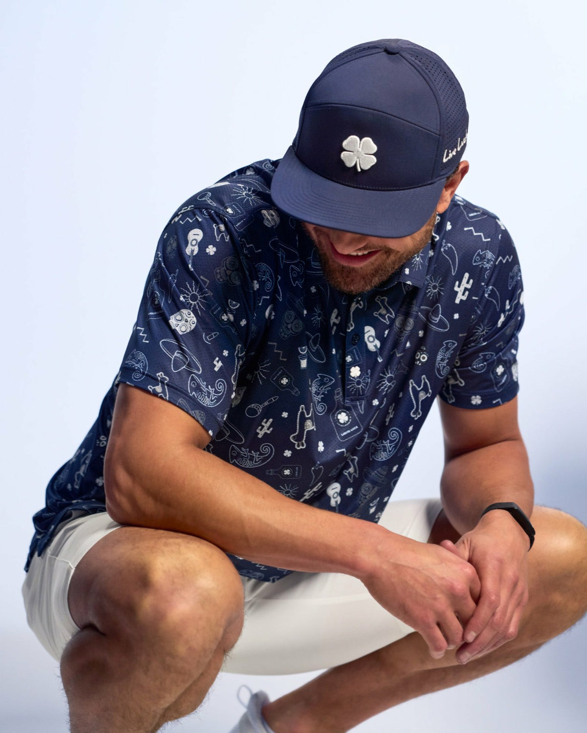 Black Clover Fun, Navy and White-Patterned Taco-Themed Men's Golf Polo