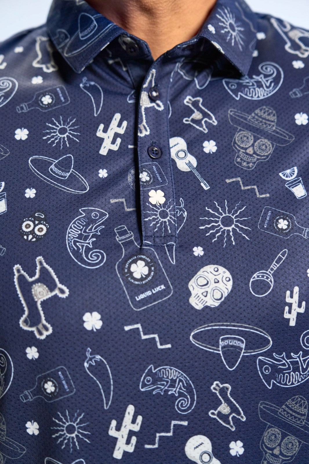 Black Clover Fun, Navy and White-Patterned Taco-Themed Men's Golf Polo