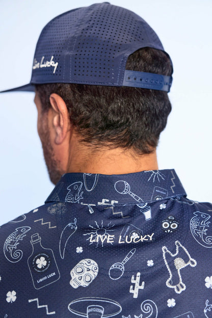Black Clover Fun, Navy and White-Patterned Taco-Themed Men's Golf Polo