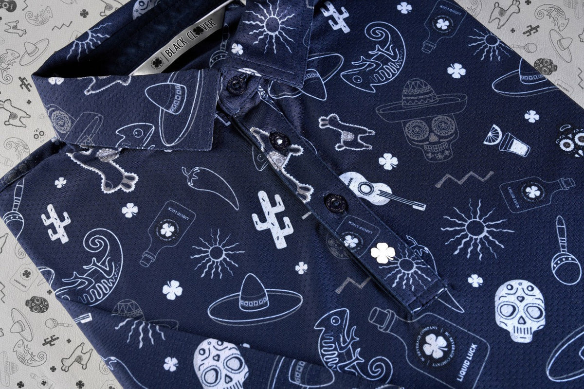 Black Clover Fun, Navy and White-Patterned Taco-Themed Men's Golf Polo