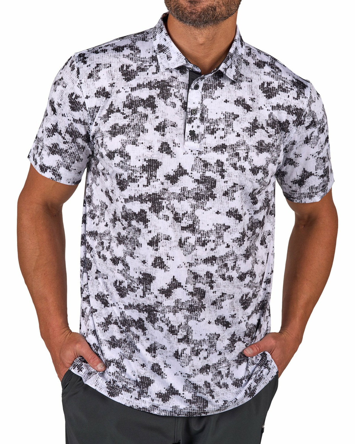 Black Clover Men's Versatile Black and White Smoke-Themed Polo