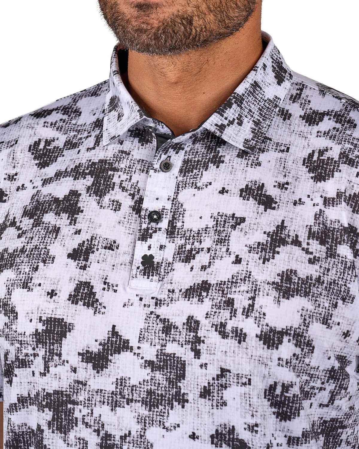 Black Clover Men's Versatile Black and White Smoke-Themed Polo