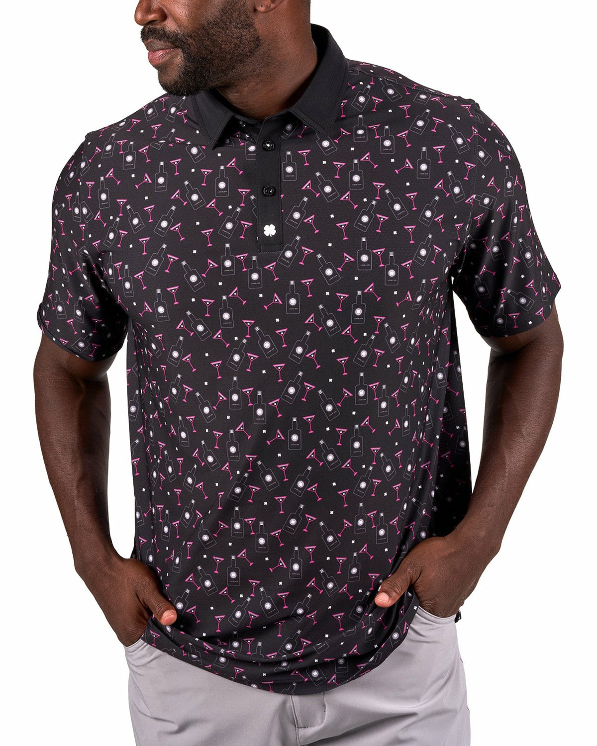 Black Clover Fun, Black Pink-Patterned Spirit-Themed Men's Golf Polo