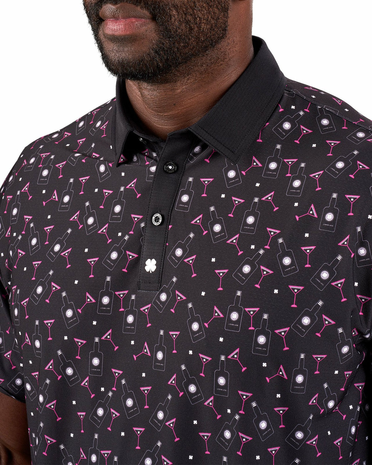 Black Clover Fun, Black Pink-Patterned Spirit-Themed Men's Golf Polo
