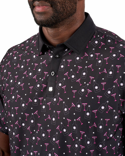 Black Clover Fun, Black Pink-Patterned Spirit-Themed Men's Golf Polo