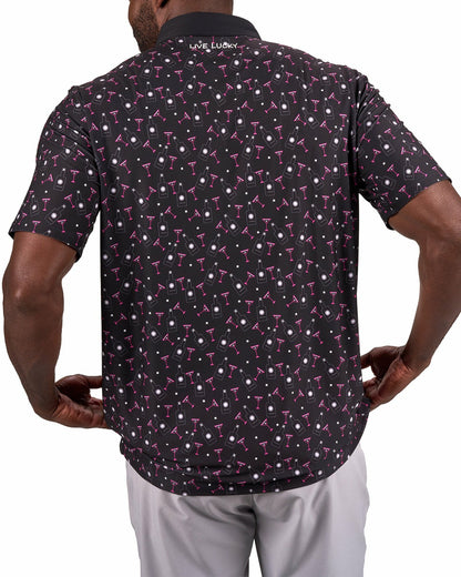 Black Clover Fun, Black Pink-Patterned Spirit-Themed Men's Golf Polo