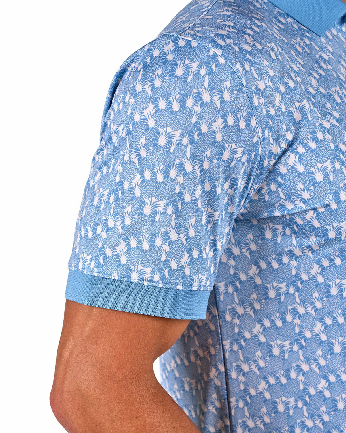 Black Clover Soft Blue Pineapple-Print Tropical Polo for Vacation or Golf